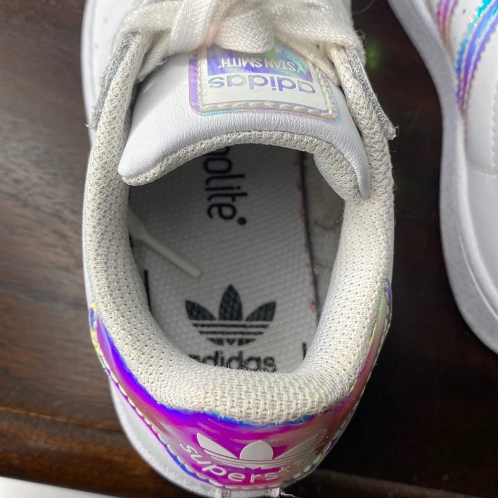 ADIDAS SUPERSTAR SHOES WITH SHINY IRIDESCENT DETAILS. SIZE 11K - Picture 6 of 8